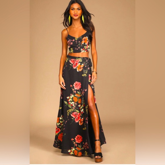 Lulus Dresses & Skirts - Lulus black floral two piece dress size small NWT*